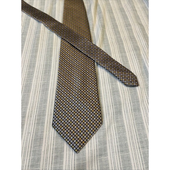 Lancetti Gold Pink Check Tie 58L 3.75W 100% Seta Silk Italy necktie L#0054 - Picture 1 of 12